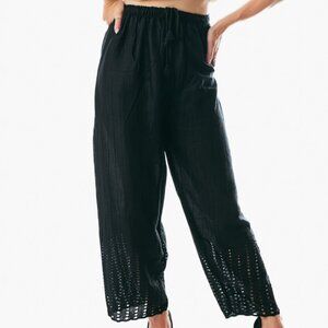 Women black pants laced straight one size summer casual lightweight trousers